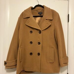 Lands’ End Camel Wool Blend Peacoat Women’s 20W Plus Double Breasted Classic